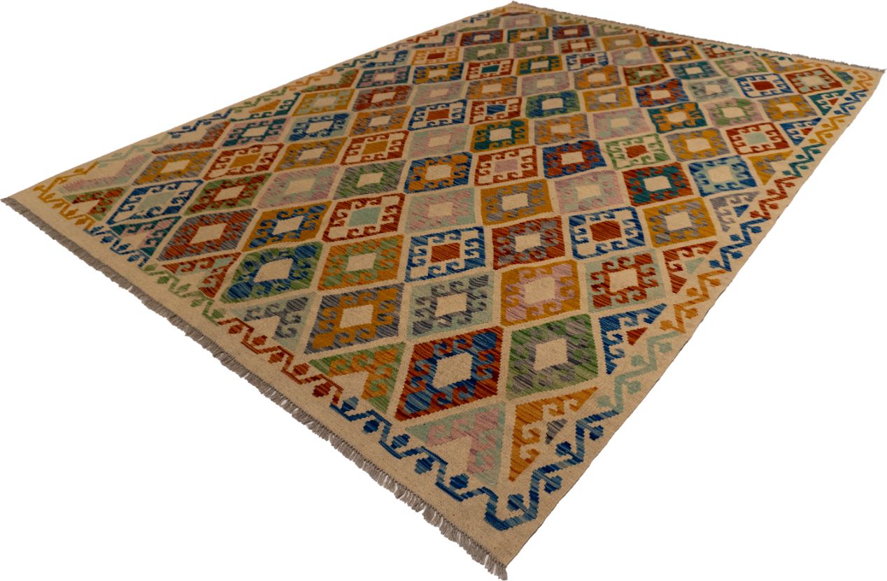 W 7 L 9.8 Kilim 100% Wool Hand-Woven All-Over Design - 63952
