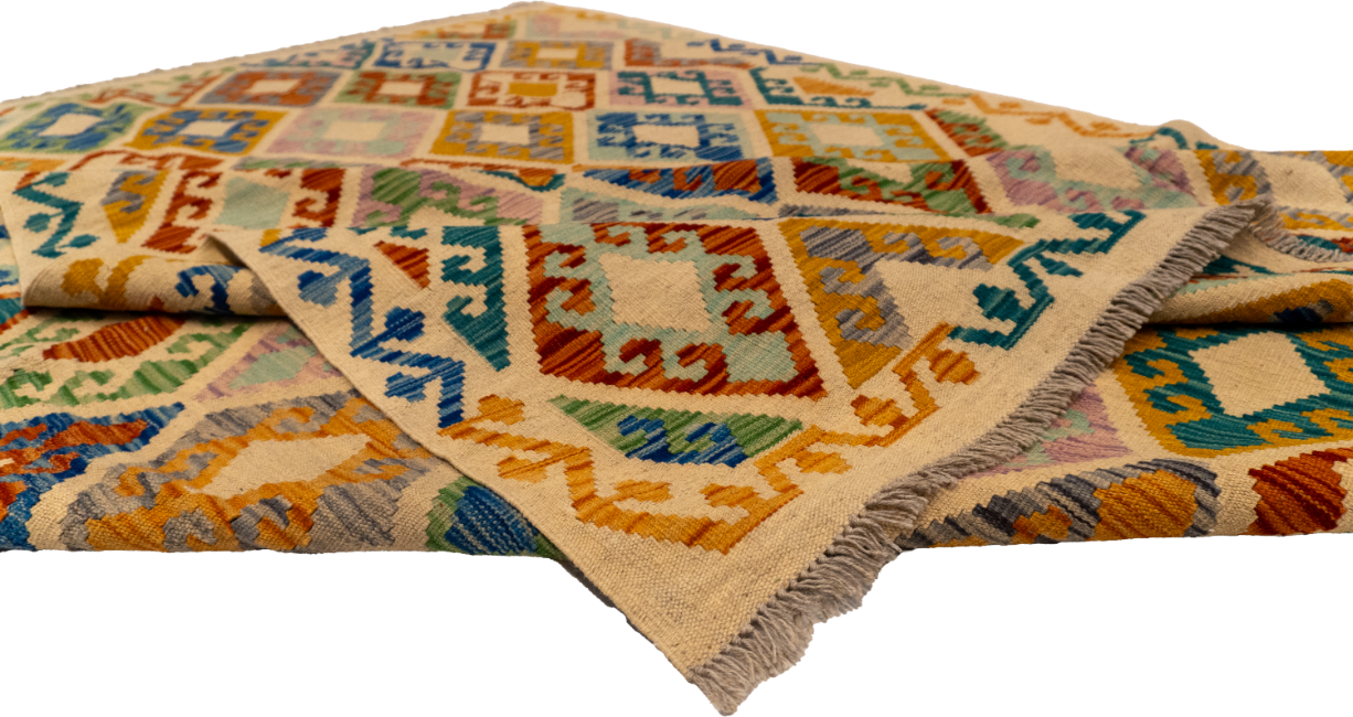W 7 L 9.8 Kilim 100% Wool Hand-Woven All-Over Design - 63952