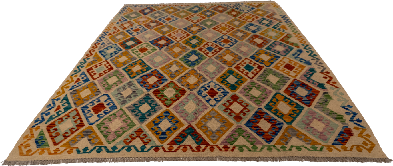 W 7 L 9.8 Kilim 100% Wool Hand-Woven All-Over Design - 63952