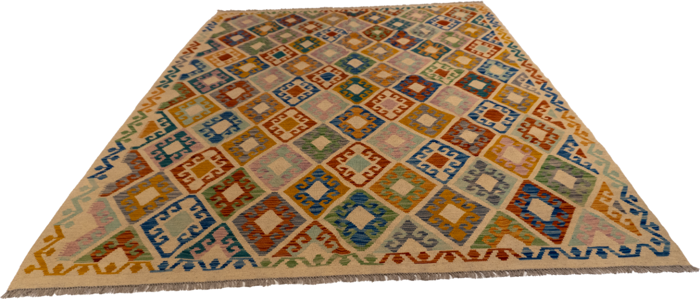 W 7 L 9.8 Kilim 100% Wool Hand-Woven All-Over Design - 63952