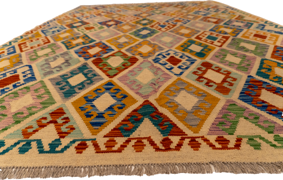 W 7 L 9.8 Kilim 100% Wool Hand-Woven All-Over Design - 63952