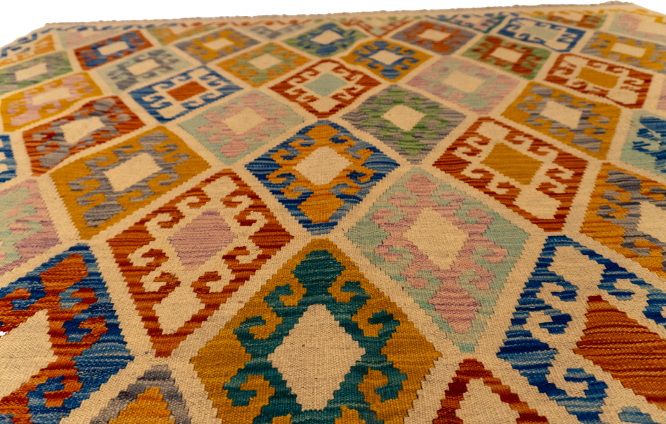 W 7 L 9.8 Kilim 100% Wool Hand-Woven All-Over Design - 63952