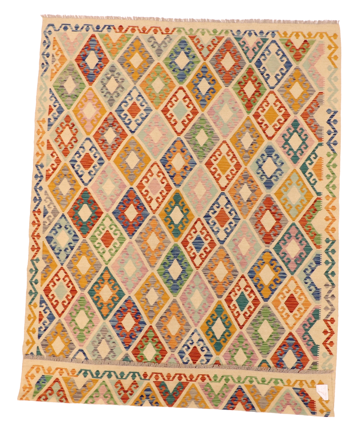 W 7 - L 9.8 Kilim 100% Wool Hand-Woven Rug - 63952