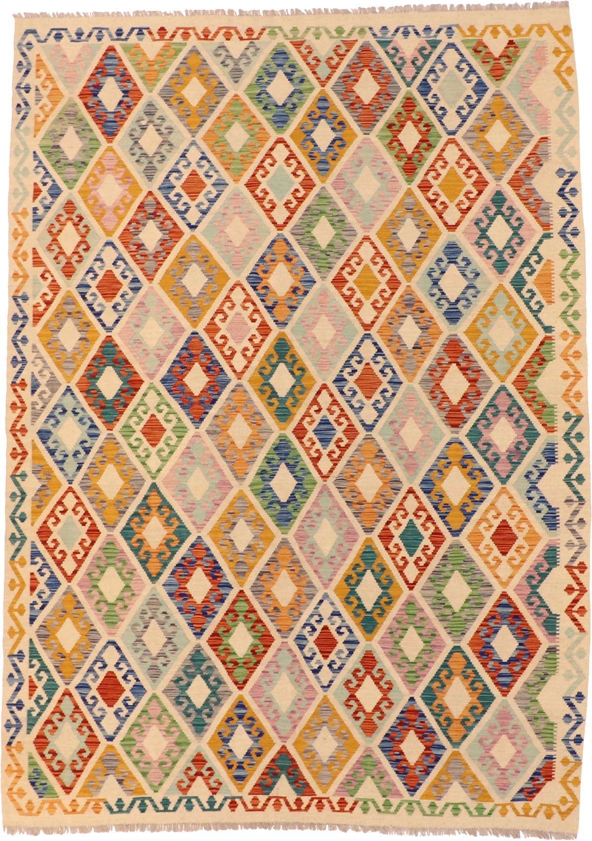 W 7 - L 9.8 Kilim 100% Wool Hand-Woven Rug - 63952