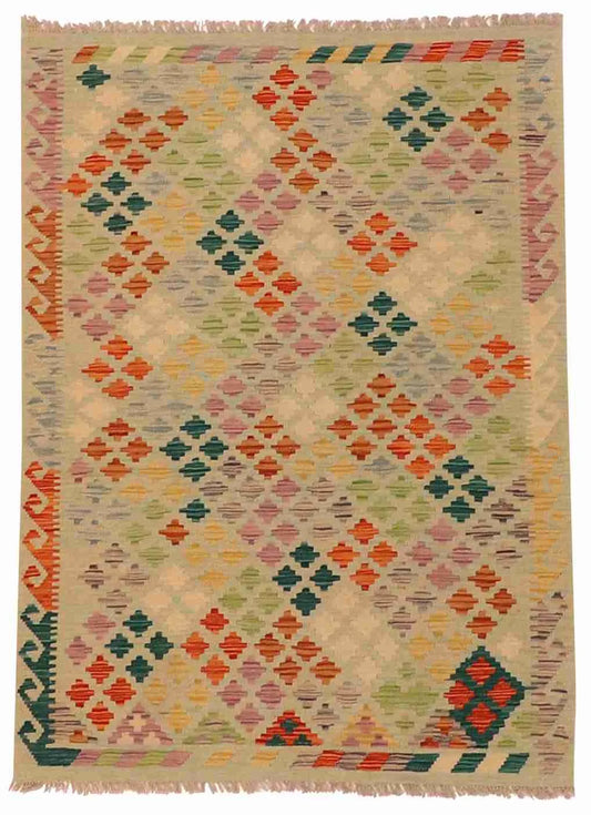 4 x 5.5 - Kilim Fine/Wool All Over Rectangle - Finest Hand-Made Quality Wool — 63953