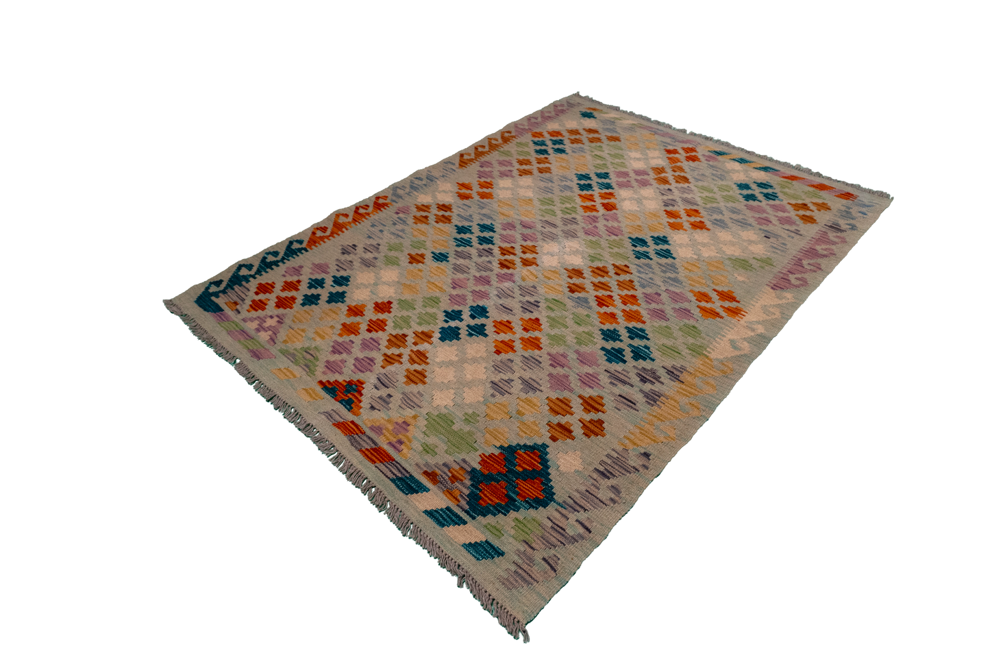 W 4 L 5.5 Kilim 100% Wool Hand-Woven All-Over Design - 63953