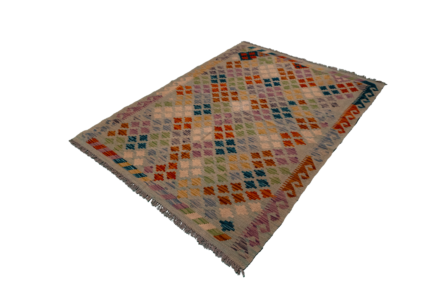 W 4 L 5.5 Kilim 100% Wool Hand-Woven All-Over Design - 63953