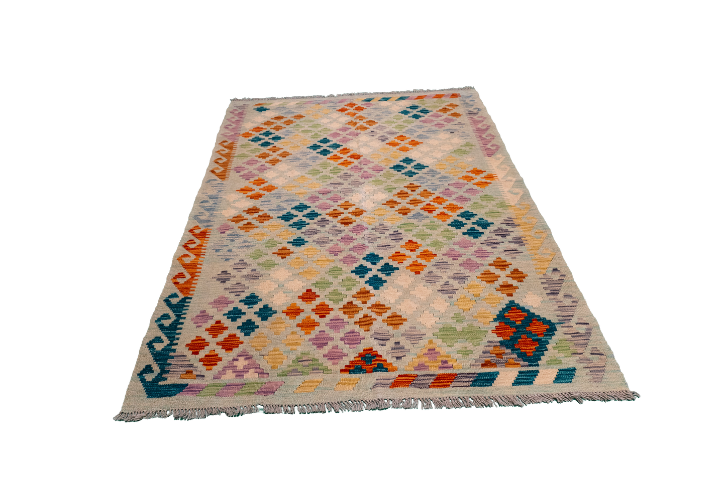 W 4 L 5.5 Kilim 100% Wool Hand-Woven All-Over Design - 63953