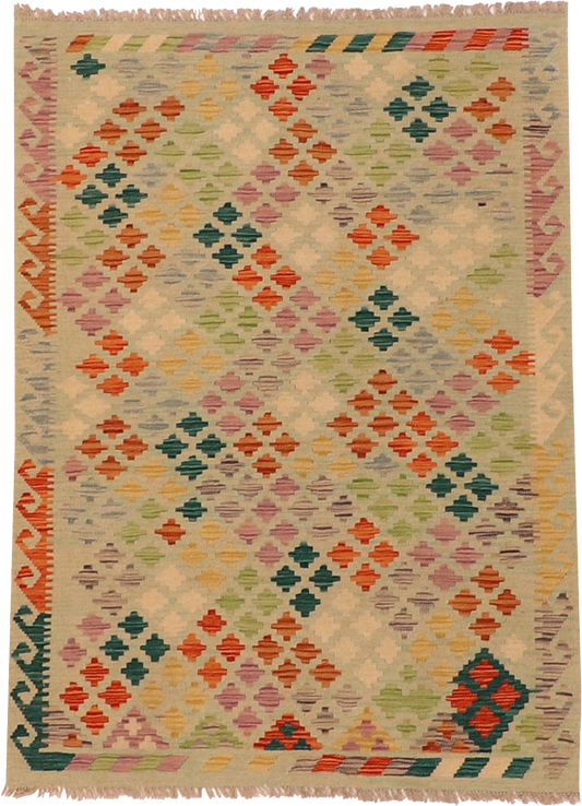 W 4 L 5.5 Kilim 100% Wool Hand-Woven All-Over Design - 63953