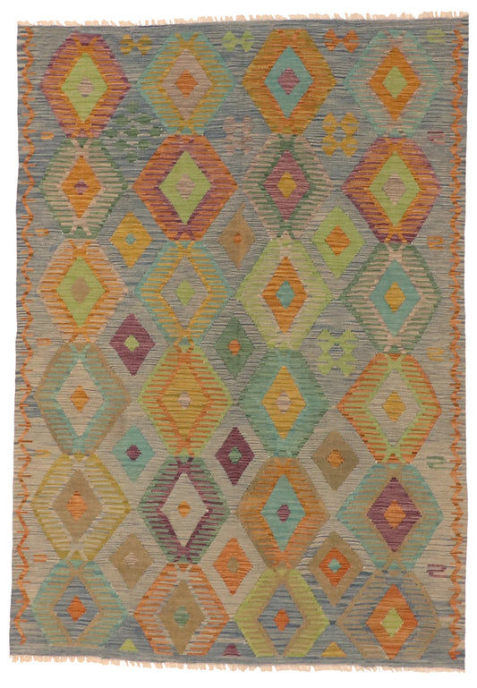 5.8 x 8.1 - Kilim Fine/Wool All Over Rectangle - Finest Hand-Made Quality Wool — 63954