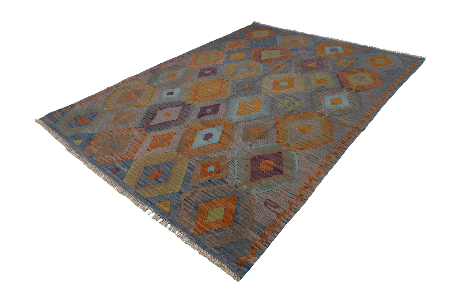 W 5.8 - L 8.1 - Kilim Fine/Wool All Over Rectangle - Finest Hand-Made Quality Wool - 63954