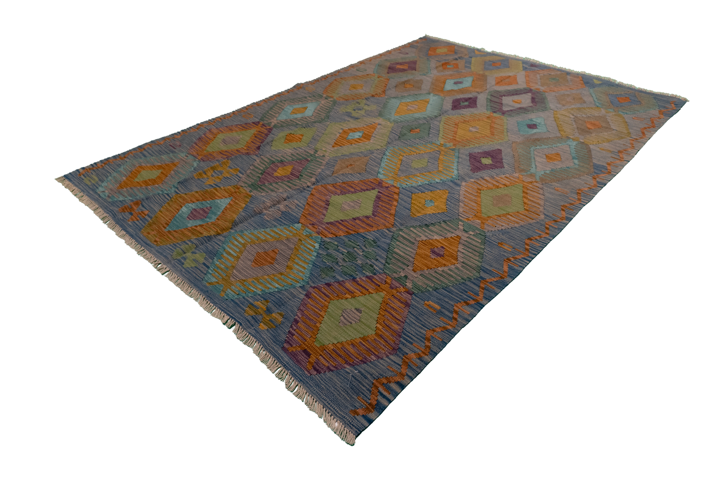 W 5.8 - L 8.1 - Kilim Fine/Wool All Over Rectangle - Finest Hand-Made Quality Wool - 63954