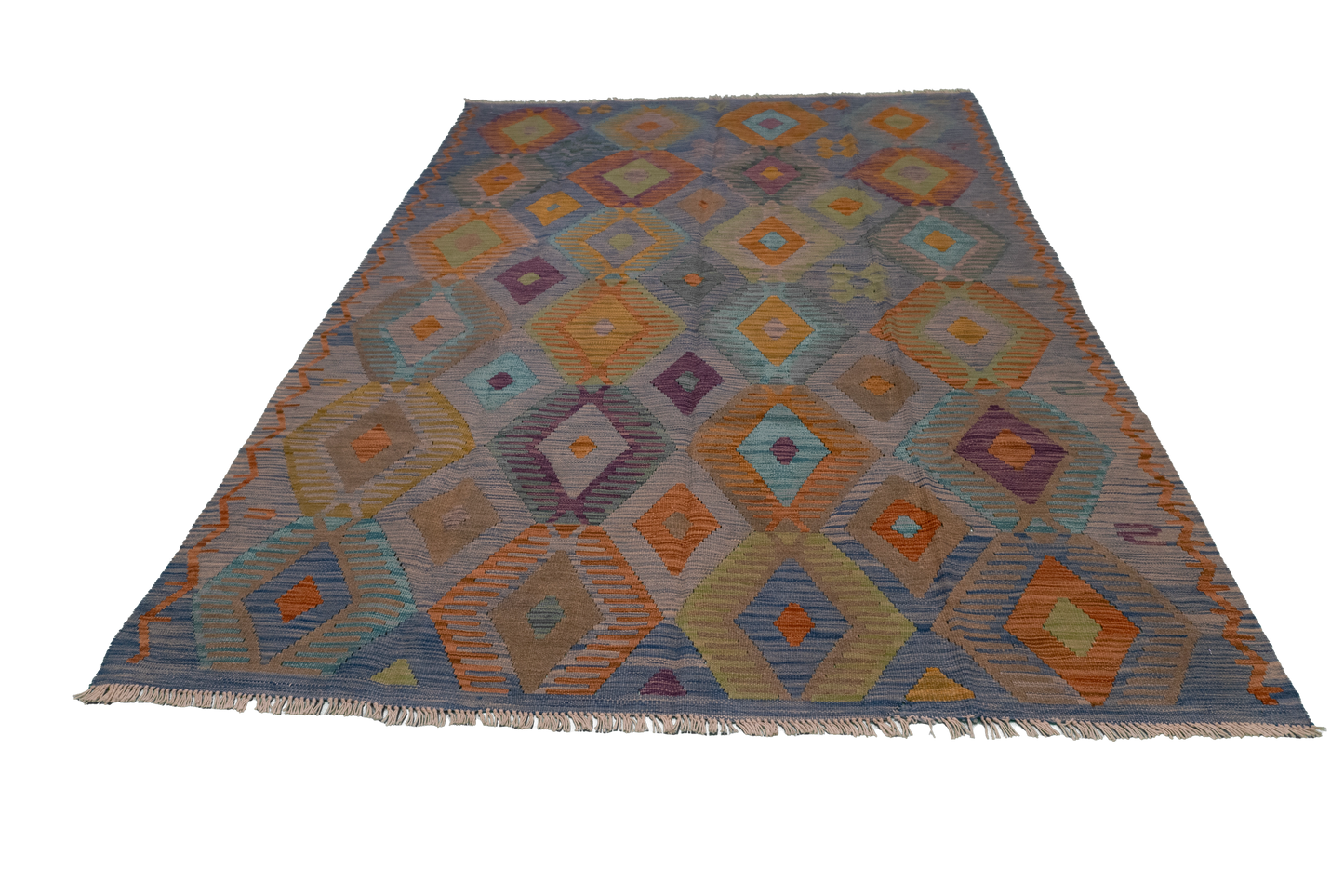 W 5.8 - L 8.1 - Kilim Fine/Wool All Over Rectangle - Finest Hand-Made Quality Wool - 63954