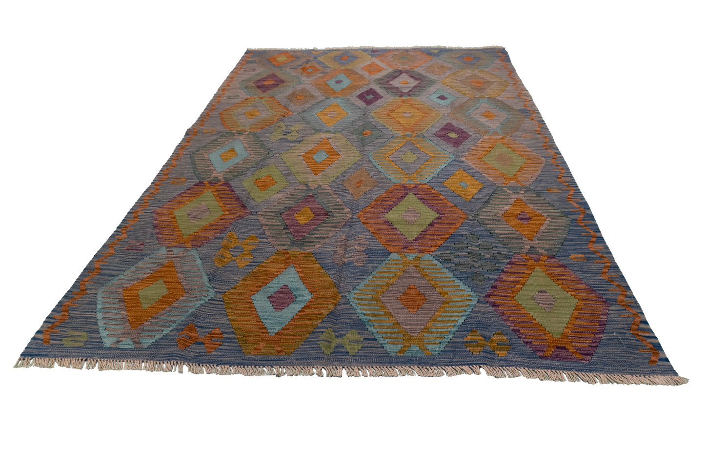 W 5.8 - L 8.1 - Kilim Fine/Wool All Over Rectangle - Finest Hand-Made Quality Wool - 63954