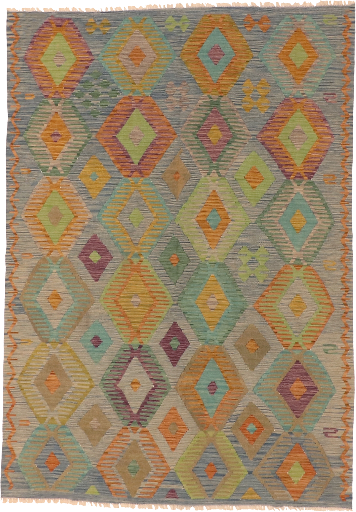 W 5.8 L 8.1 Kilim 100% Wool Hand-Woven All-Over Design - 63954