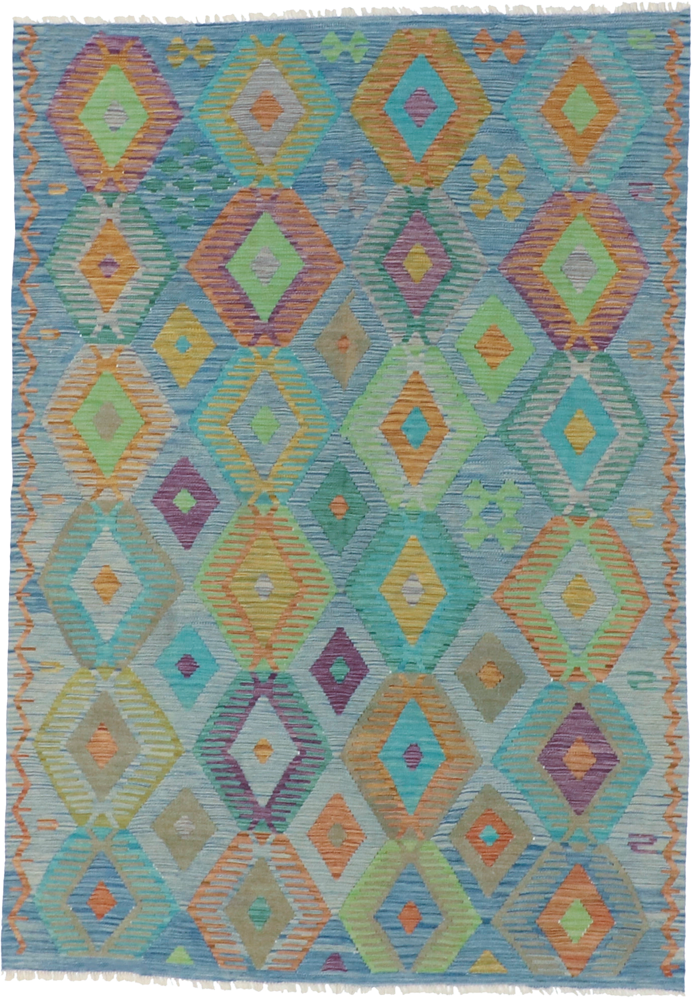 W 5.8 L 8.1 Kilim 100% Wool Hand-Woven All-Over Design - 63954
