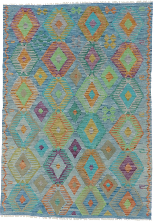 W 5.8 L 8.1 Kilim 100% Wool Hand-Woven All-Over Design - 63954