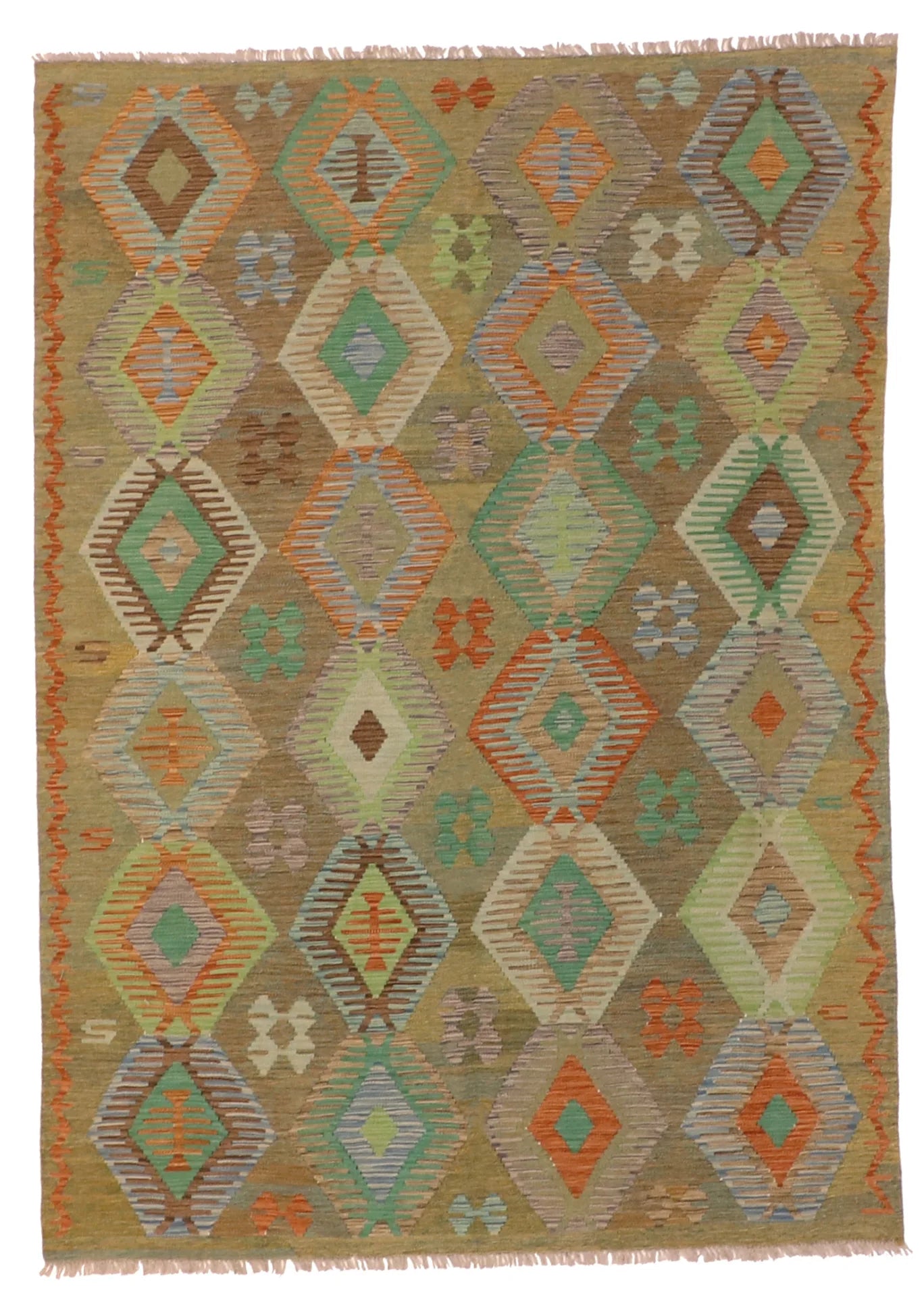 5.9 x 8.1 - Kilim Fine/Wool All Over Rectangle - Finest Hand-Made Quality Wool - 63955