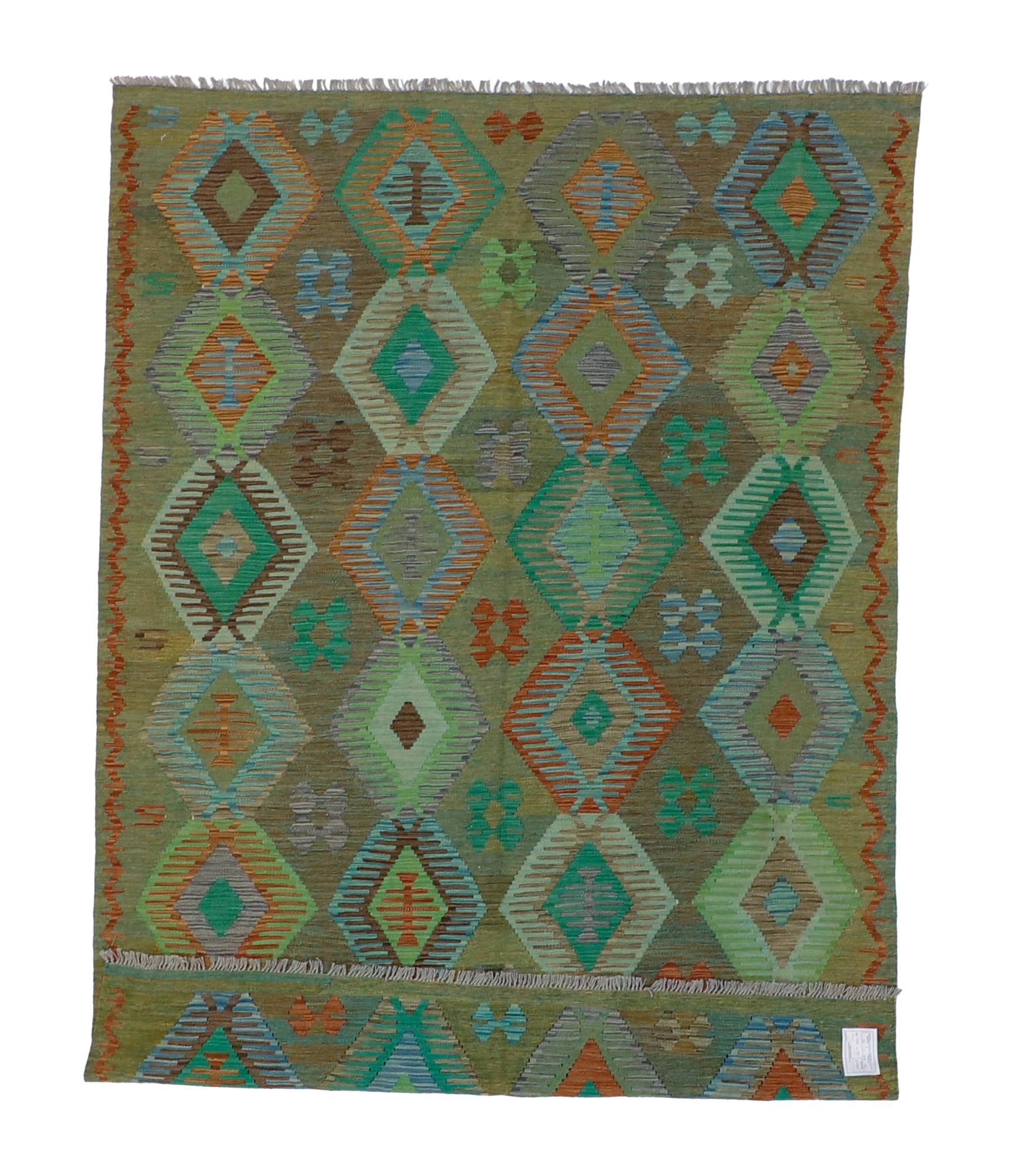 W 5.9 L 8.1 Kilim 100% Wool Hand-Woven All-Over Design - 63955