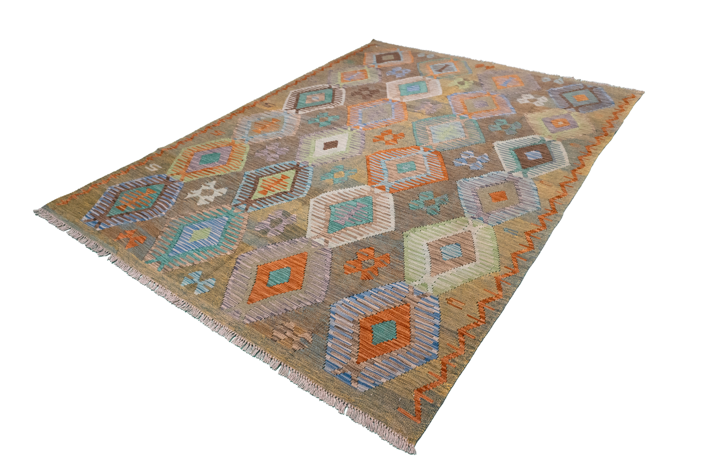 W 5.9 - L 8.1 - Kilim Fine/Wool All Over Rectangle - Finest Hand-Made Quality Wool - 63955