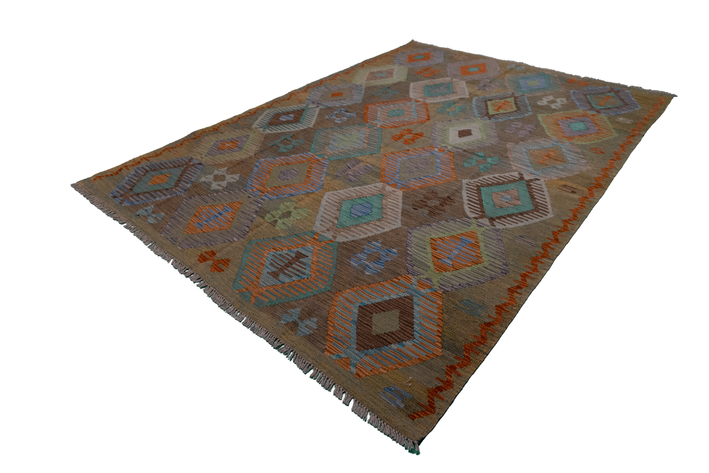 W 5.9 - L 8.1 - Kilim Fine/Wool All Over Rectangle - Finest Hand-Made Quality Wool - 63955