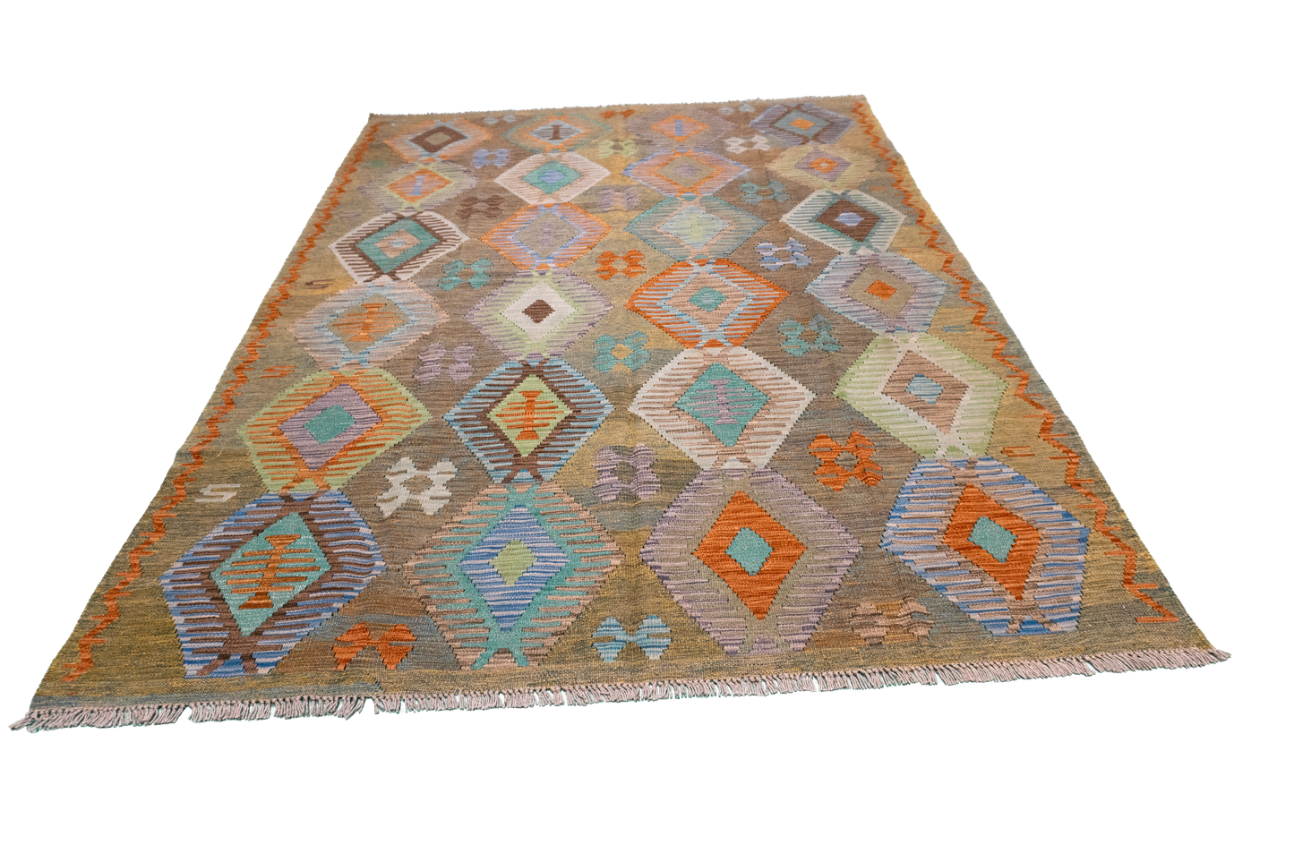 W 5.9 - L 8.1 - Kilim Fine/Wool All Over Rectangle - Finest Hand-Made Quality Wool - 63955