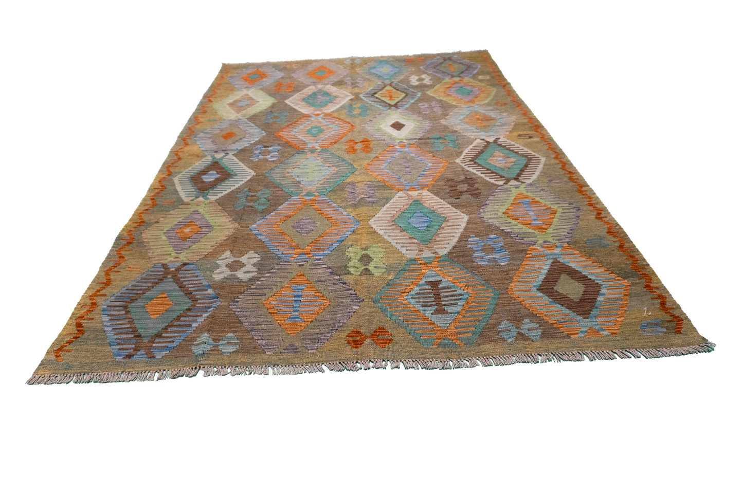 W 5.9 - L 8.1 - Kilim Fine/Wool All Over Rectangle - Finest Hand-Made Quality Wool - 63955