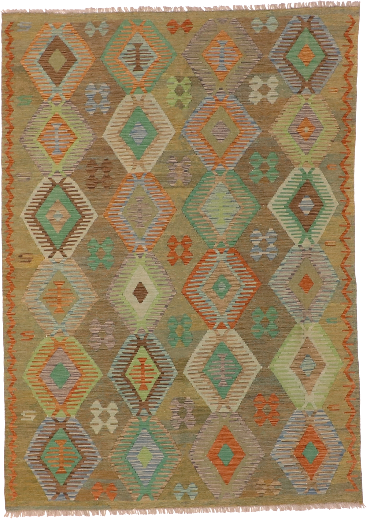 W 5.9 L 8.1 Kilim 100% Wool Hand-Woven All-Over Design - 63955