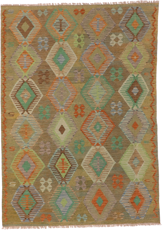 W 5.9 L 8.1 Kilim 100% Wool Hand-Woven All-Over Design - 63955