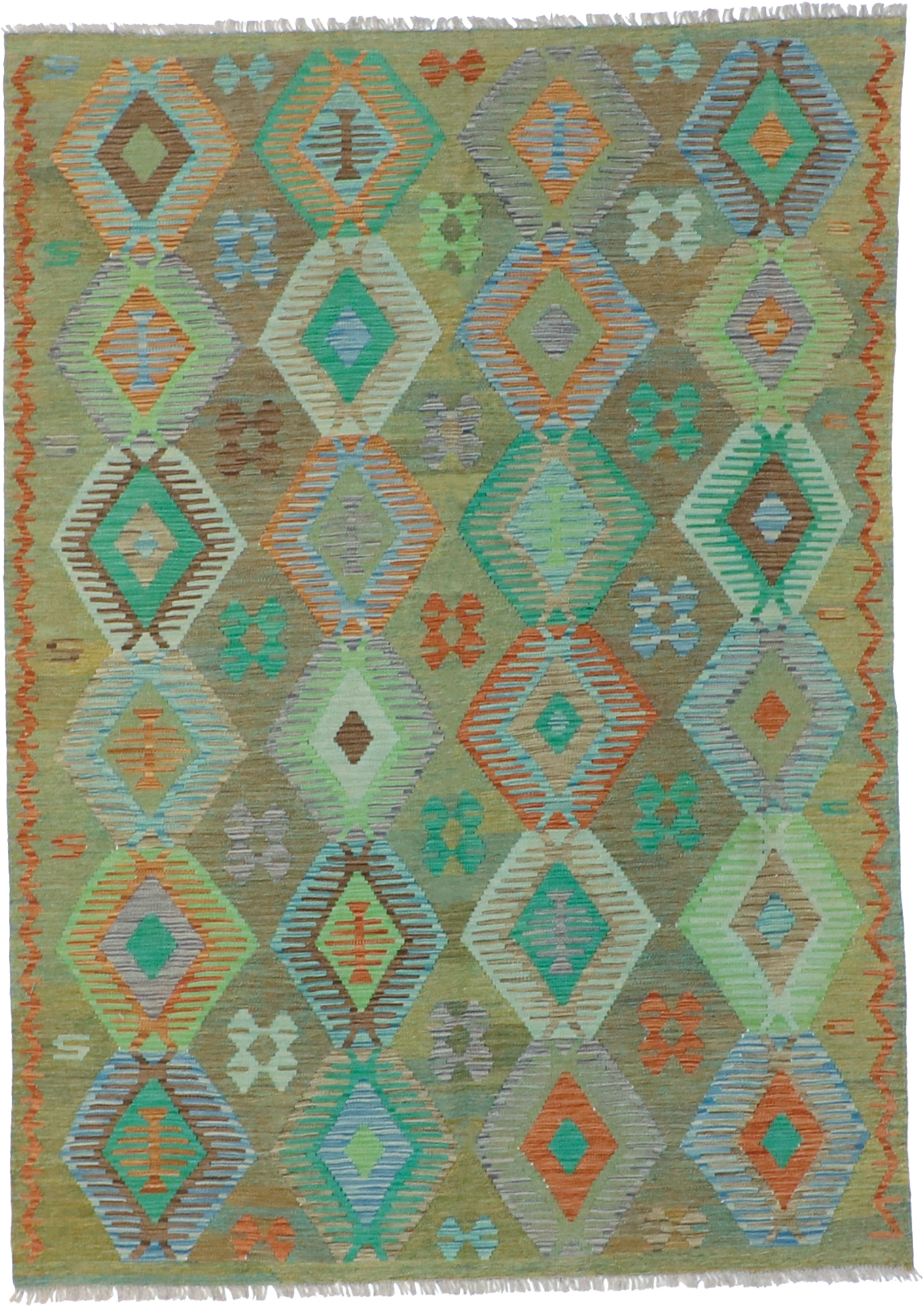 W 5.9 L 8.1 Kilim 100% Wool Hand-Woven All-Over Design - 63955