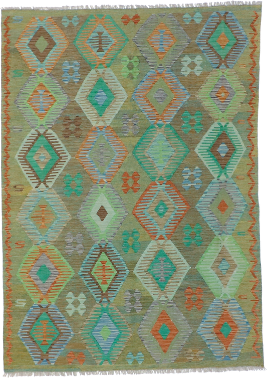 W 5.9 L 8.1 Kilim 100% Wool Hand-Woven All-Over Design - 63955