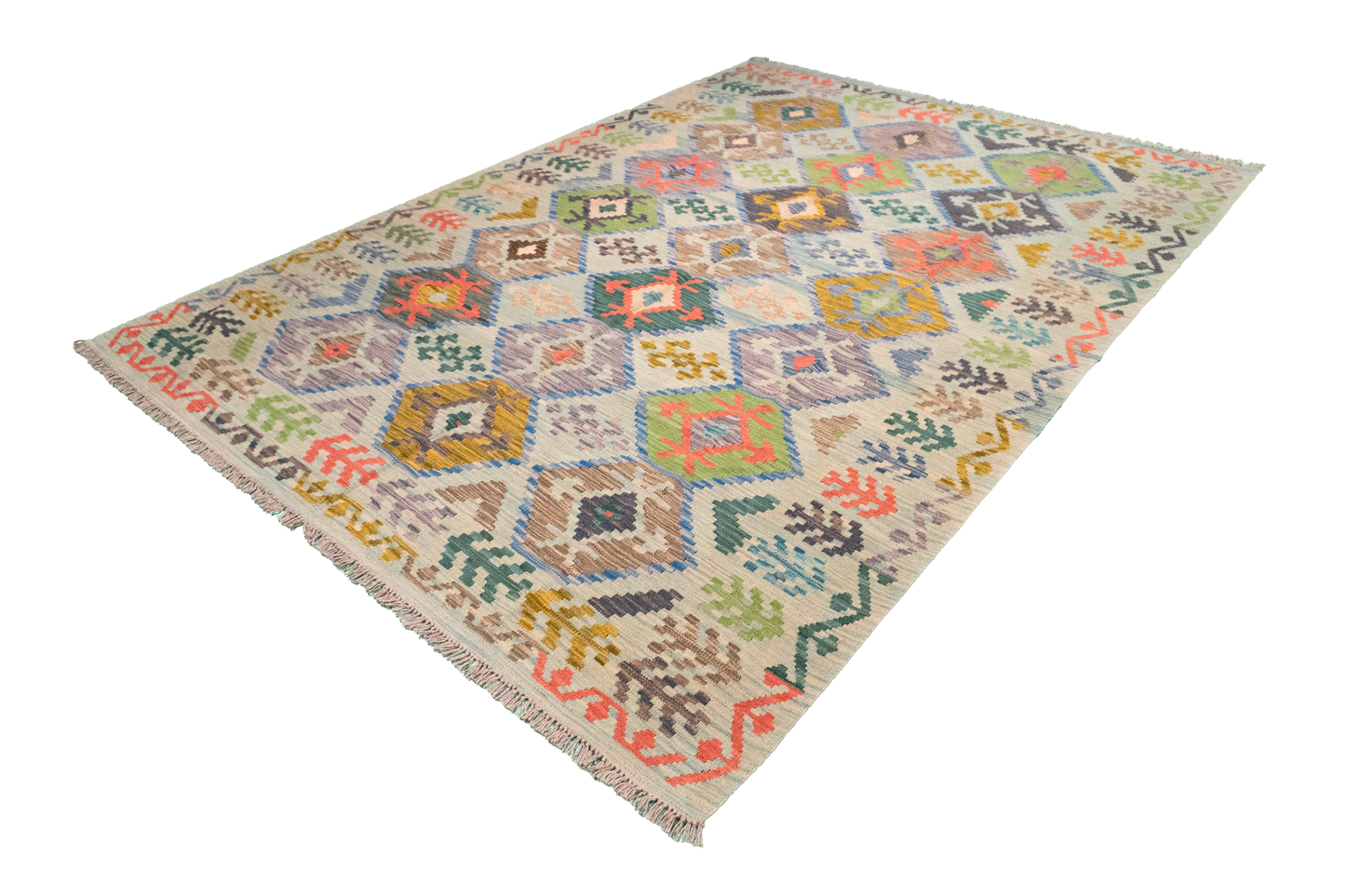 W 5.11 - L 8.3 - Kilim Fine/Wool All Over Rectangle - Finest Hand-Made Quality Wool - 63956