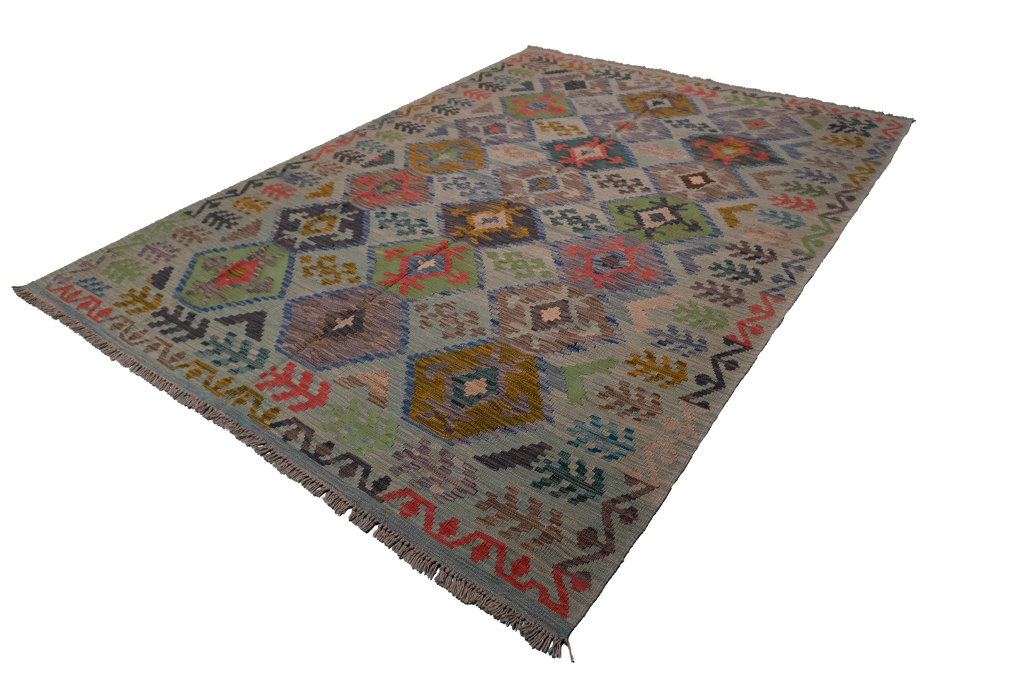 W 5.11 - L 8.3 - Kilim Fine/Wool All Over Rectangle - Finest Hand-Made Quality Wool - 63956