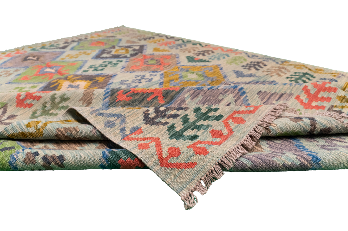 W 5.11 - L 8.3 - Kilim Fine/Wool All Over Rectangle - Finest Hand-Made Quality Wool - 63956