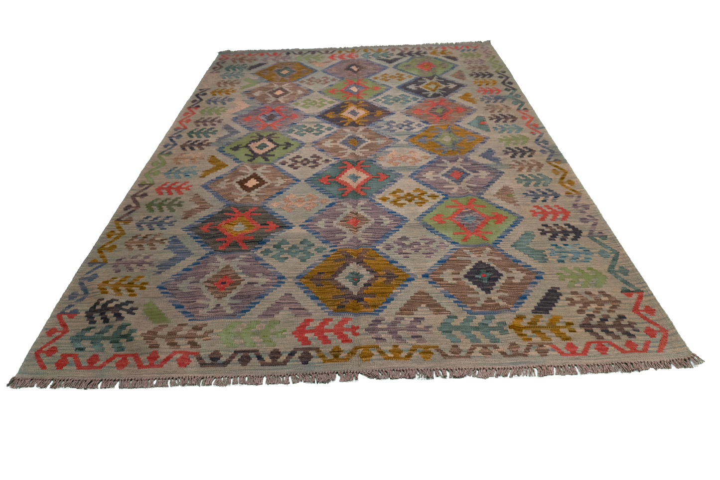 W 5.11 - L 8.3 - Kilim Fine/Wool All Over Rectangle - Finest Hand-Made Quality Wool - 63956