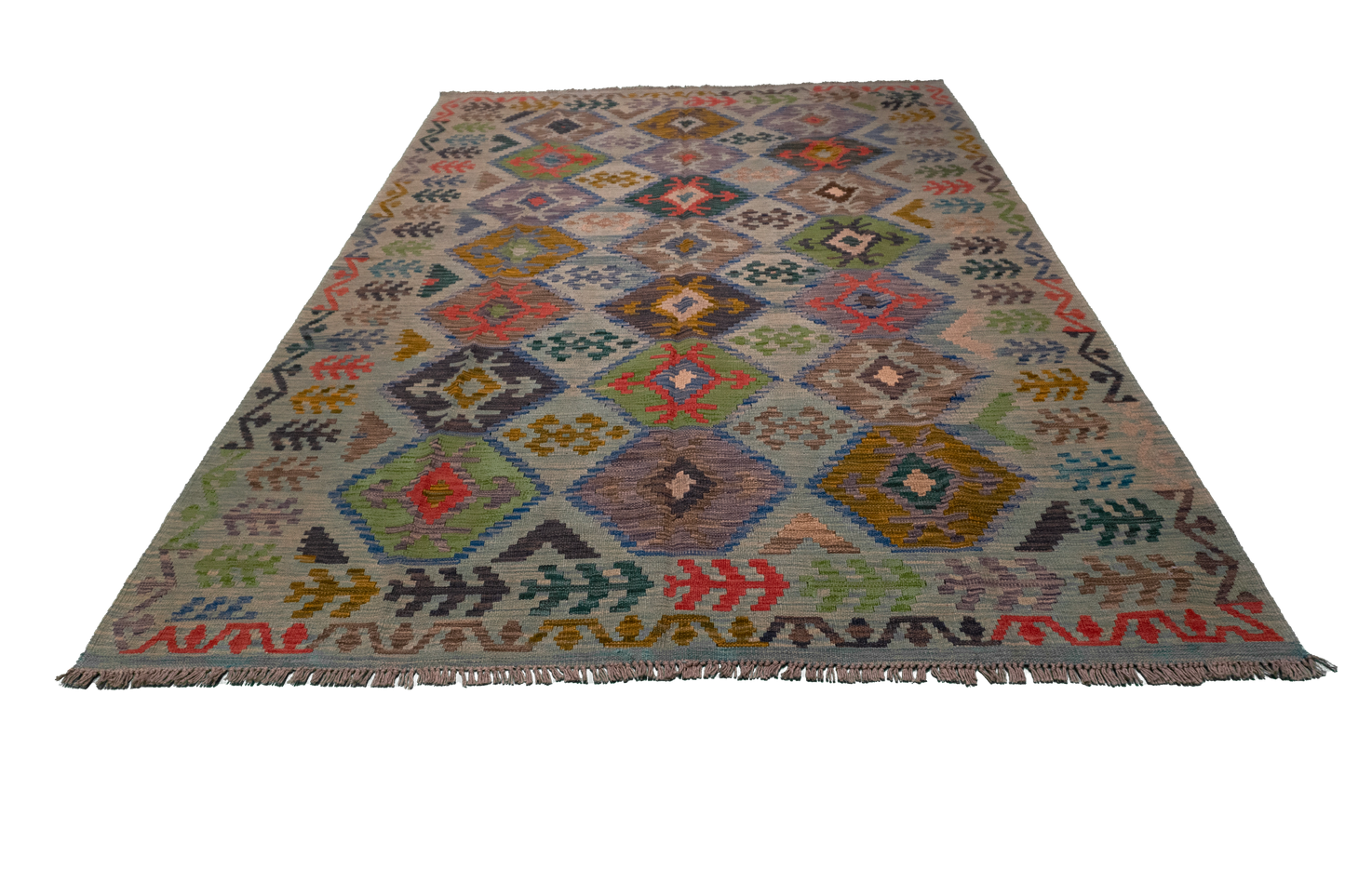 W 5.11 - L 8.3 - Kilim Fine/Wool All Over Rectangle - Finest Hand-Made Quality Wool - 63956