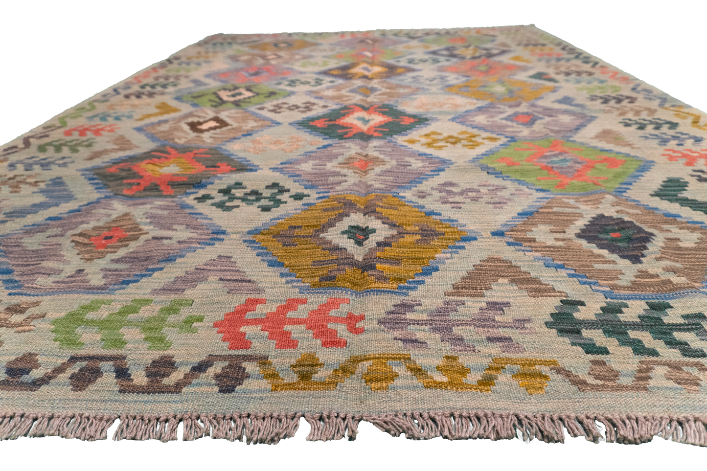 W 5.11 - L 8.3 - Kilim Fine/Wool All Over Rectangle - Finest Hand-Made Quality Wool - 63956