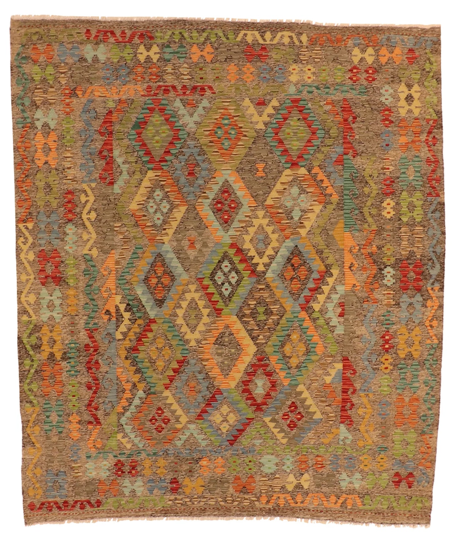 6.11 x 8 - Kilim Fine/Wool All Over Rectangle - Finest Hand-Made Quality Wool - 63958
