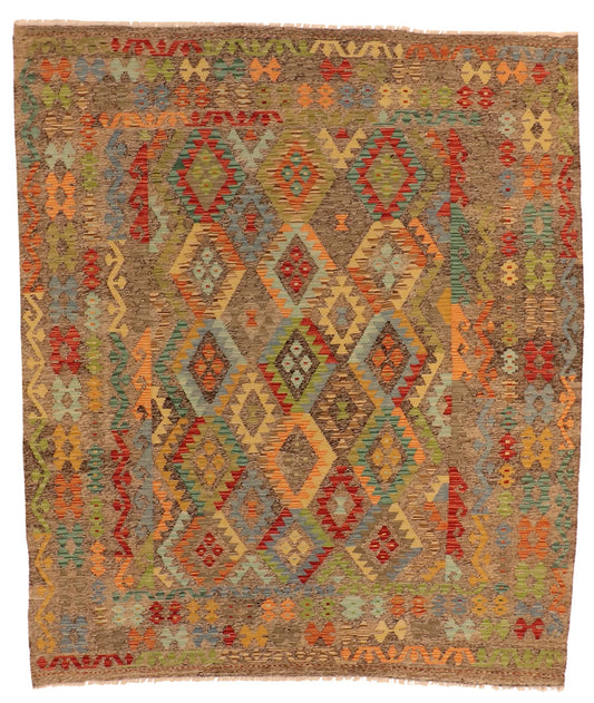 6.11 x 8 - Kilim Fine/Wool All Over Rectangle - Finest Hand-Made Quality Wool — 63958