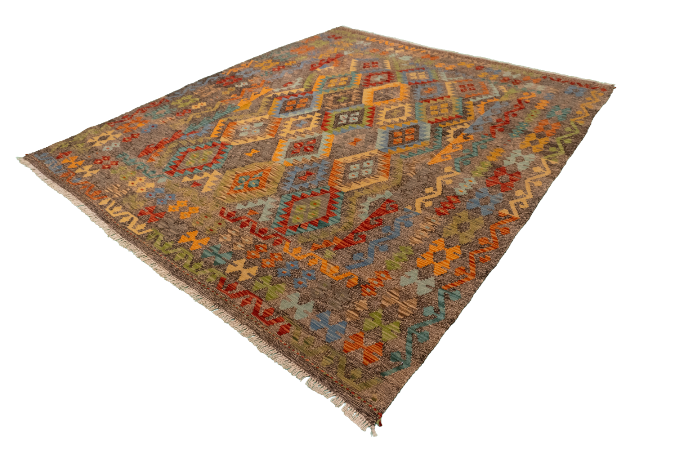 W 6.11 L 8 Kilim 100% Wool Hand-Woven All-Over Design - 63958