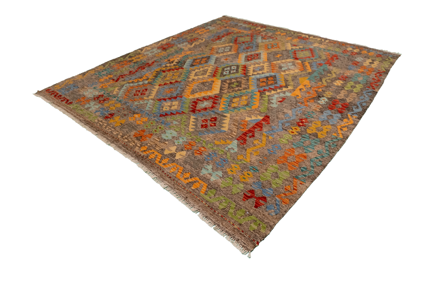W 6.11 L 8 Kilim 100% Wool Hand-Woven All-Over Design - 63958