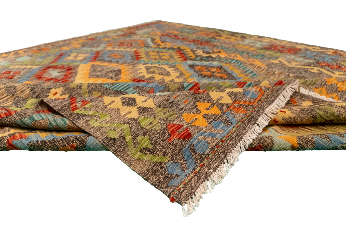 W 6.11 L 8 Kilim 100% Wool Hand-Woven All-Over Design - 63958