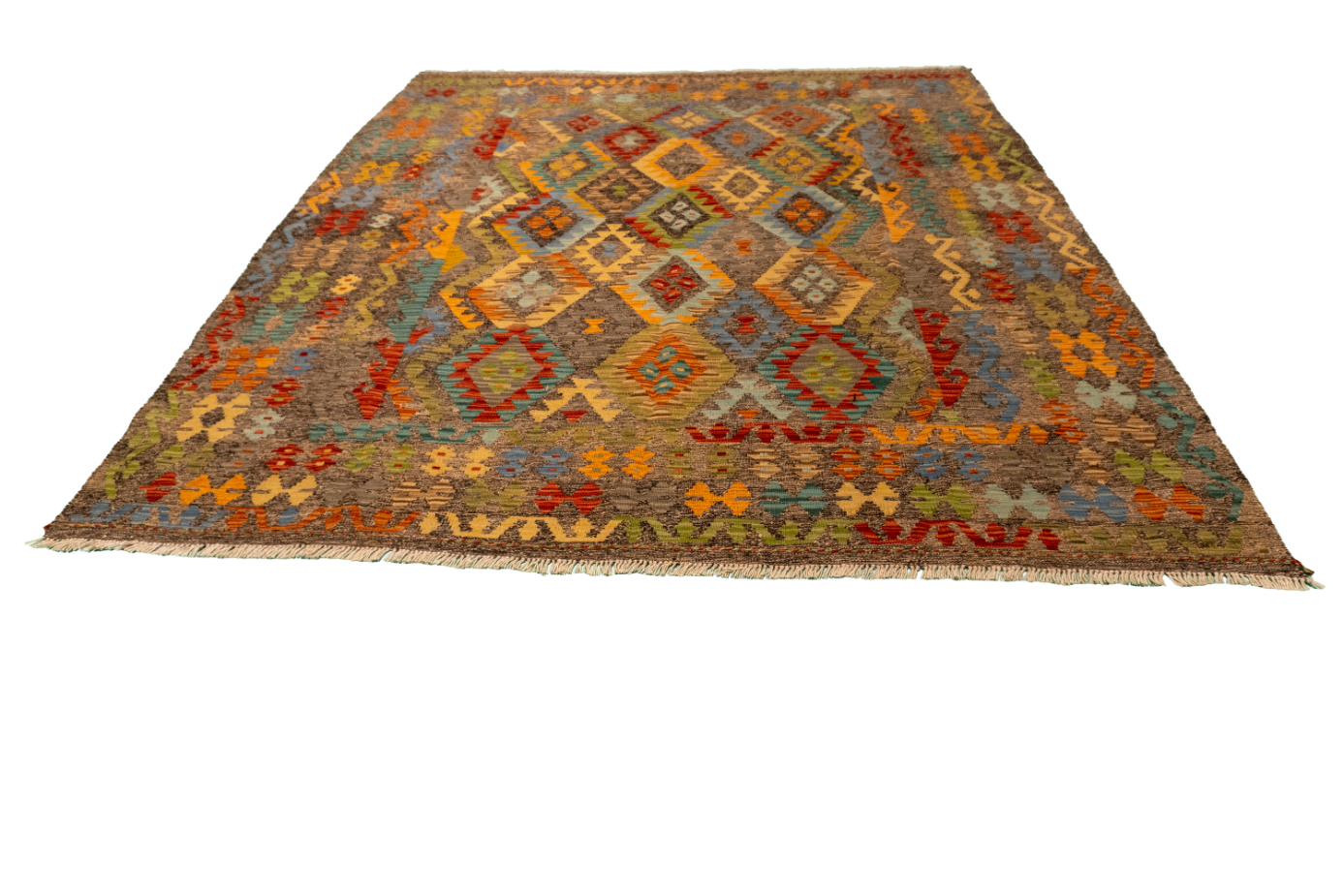 W 6.11 L 8 Kilim 100% Wool Hand-Woven All-Over Design - 63958