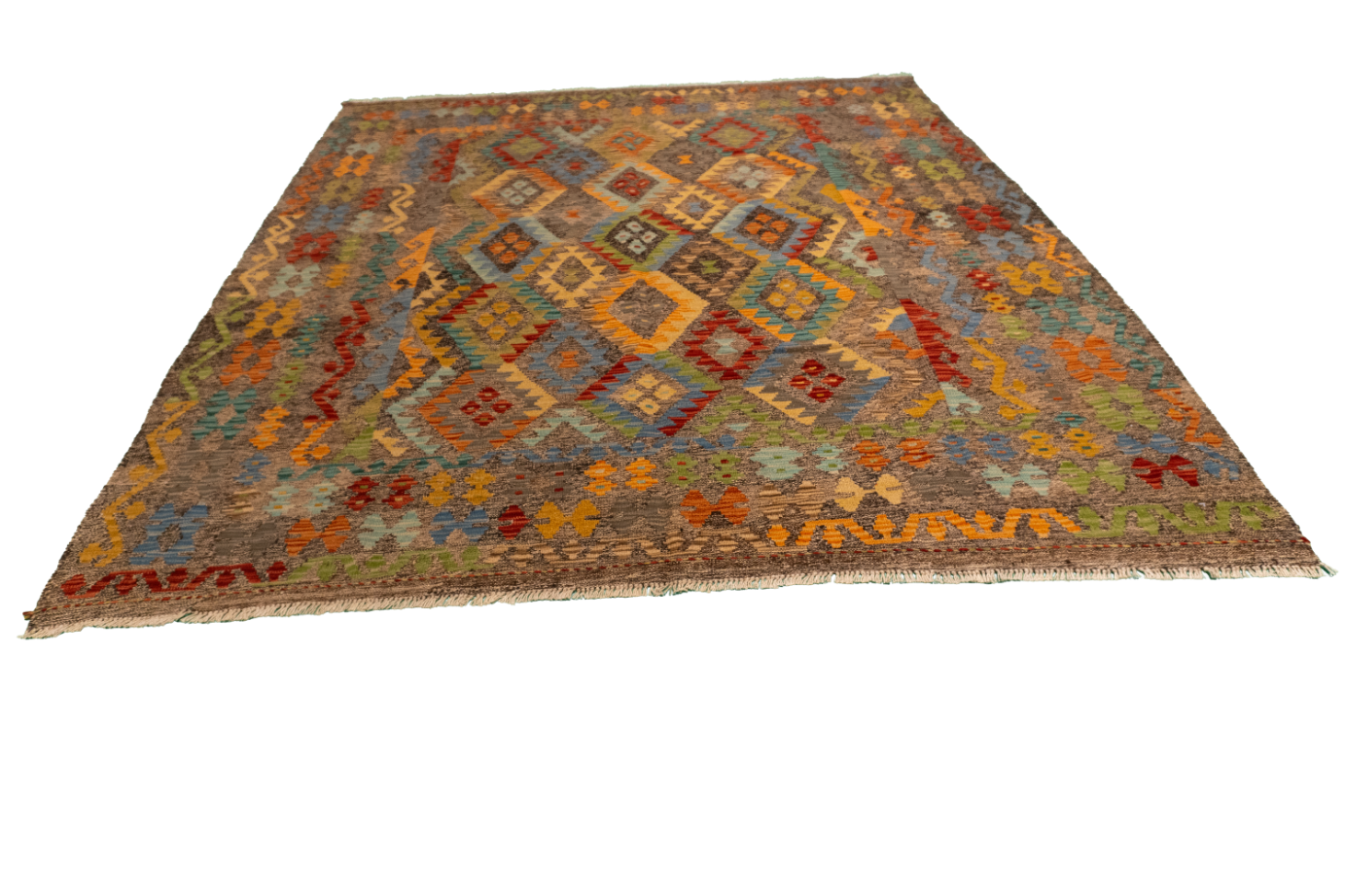 W 6.11 L 8 Kilim 100% Wool Hand-Woven All-Over Design - 63958