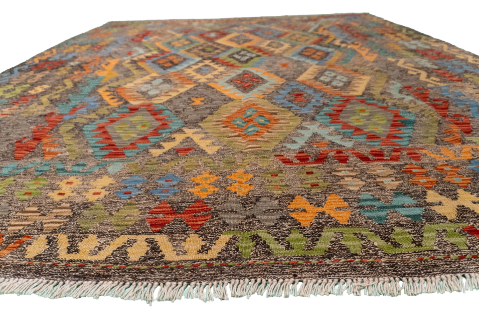 W 6.11 L 8 Kilim 100% Wool Hand-Woven All-Over Design - 63958