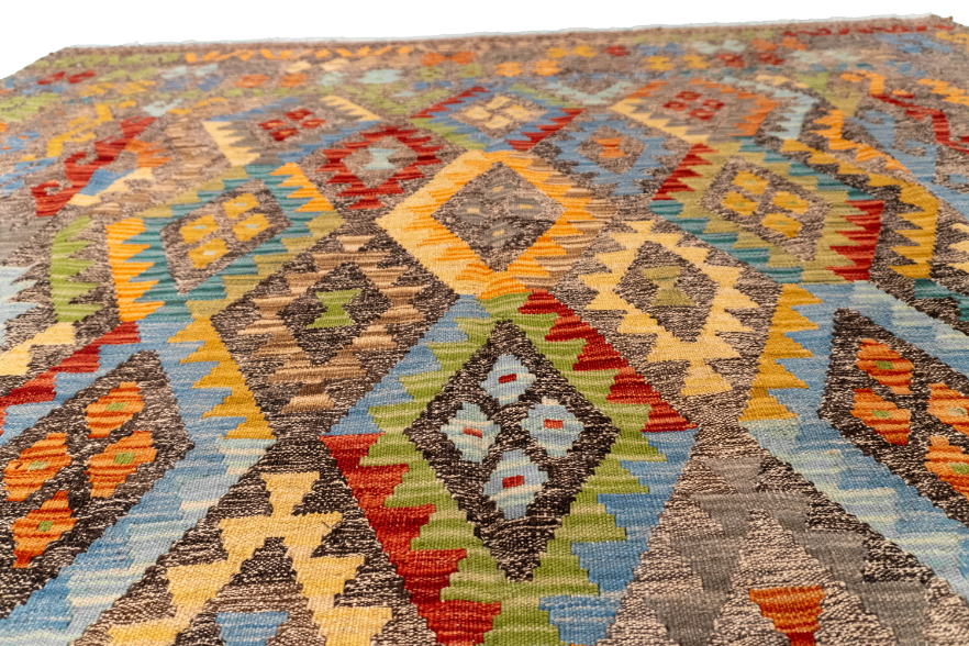 W 6.11 L 8 Kilim 100% Wool Hand-Woven All-Over Design - 63958
