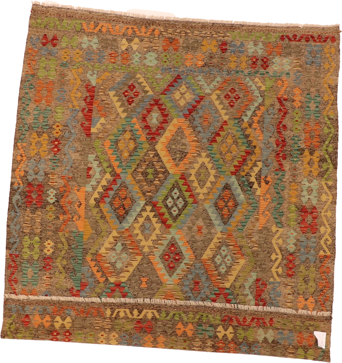 W 6.11 L 8 Kilim 100% Wool Hand-Woven All-Over Design - 63958