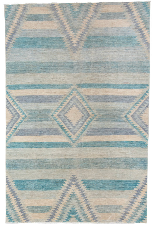 W 5.11 L 9 Mountain Modern 100% Wool Hand-Woven Geometric Design - 64006
