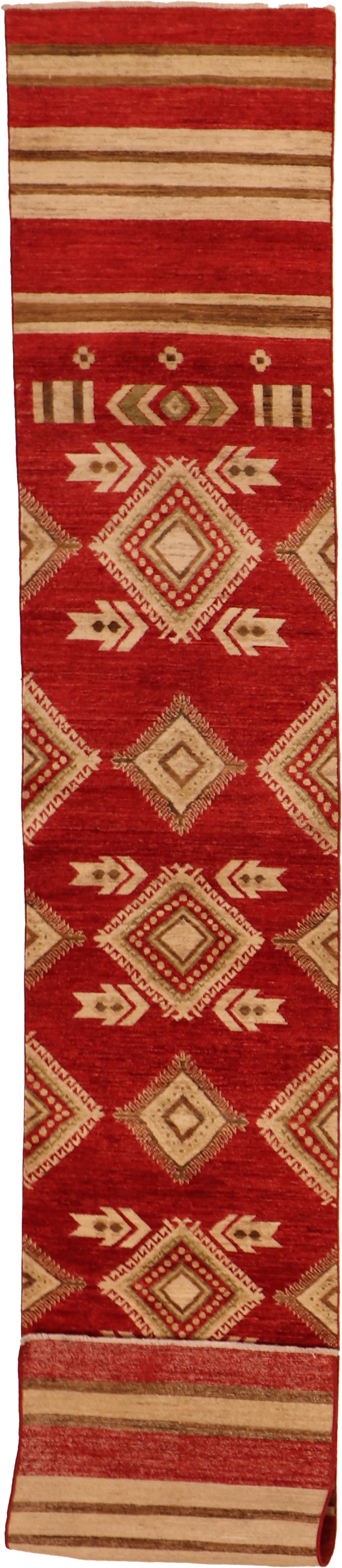 W 2.3 L 12.3 Mountain Modern Runner 100% Wool Hand-Woven All-Over Design - 64016