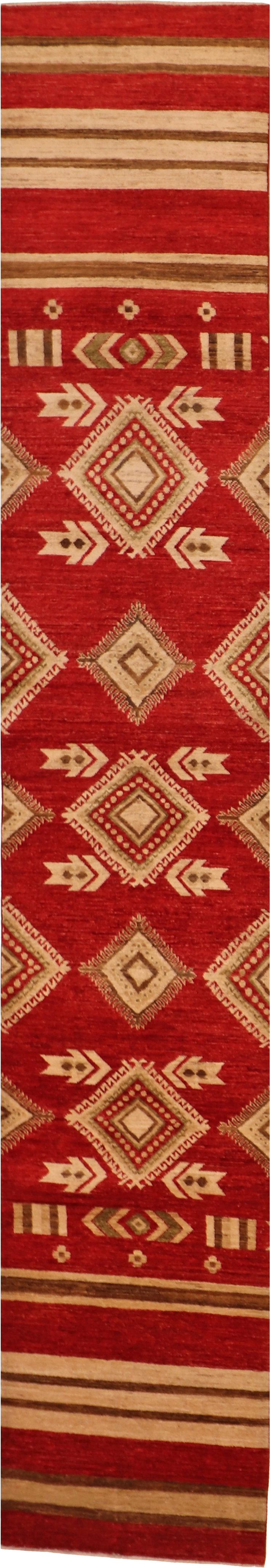 W 2.3 L 12.3 Mountain Modern Runner 100% Wool Hand-Woven All-Over Design - 64016